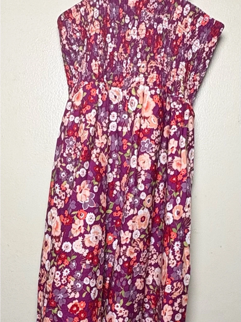 Time and Tru Purple Floral Smocked Casual Dress with Pink Accents